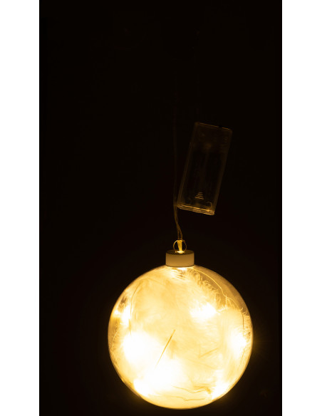 Boule de Noël Lumineuse Led XL en Verre Transparent Blanc Avec plumes - 3