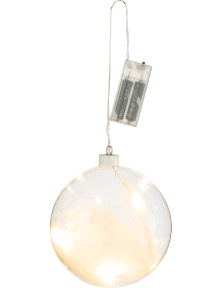 Boule de Noël Lumineuse Led XXL en Verre Transparent Blanc Avec plumes - 1