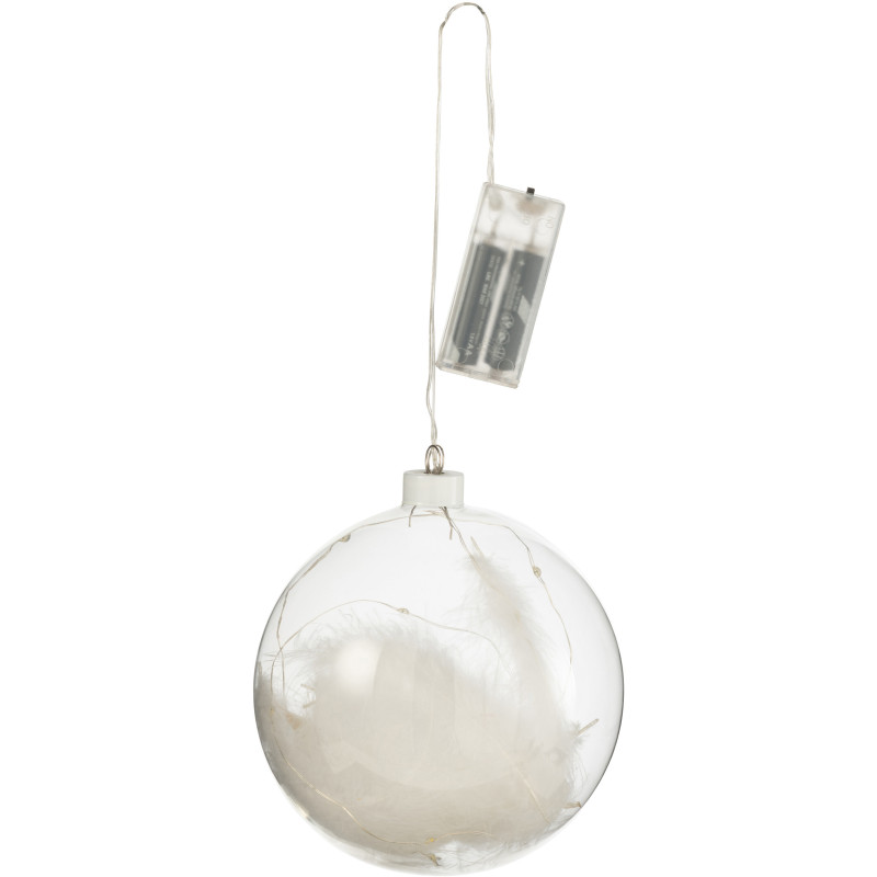 Boule de Noël Lumineuse Led XXL en Verre Transparent Blanc Avec plumes - 2