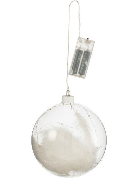 Boule de Noël Lumineuse Led XXL en Verre Transparent Blanc Avec plumes - 2