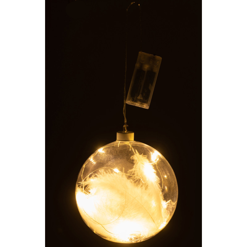 Boule de Noël Lumineuse Led XXL en Verre Transparent Blanc Avec plumes - 3