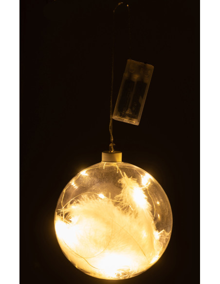 Boule de Noël Lumineuse Led XXL en Verre Transparent Blanc Avec plumes - 3