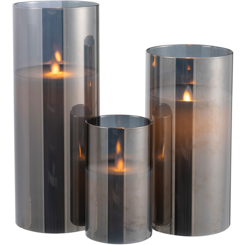 Bougie Led XXL moderne Hauteur 25 cm en Verre Gris Agma - 5