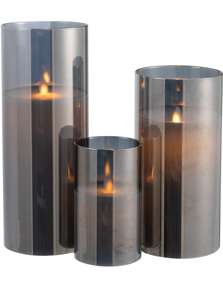 Bougie Led XXL moderne Hauteur 25 cm en Verre Gris Agma - 5