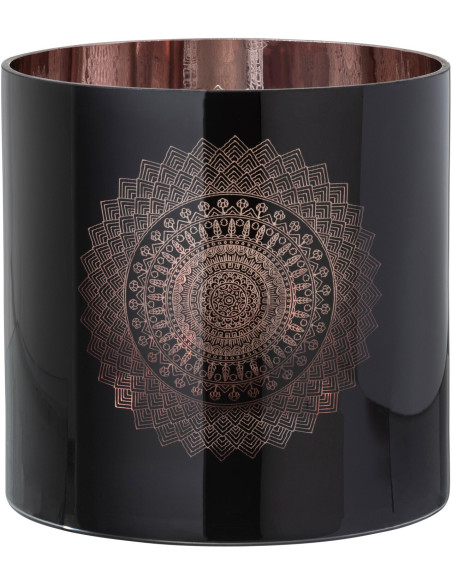 Photophore XXL Bohème chic Diamètre 20 cm en Verre Noir Cuivré Motif mandala Orlind - 1