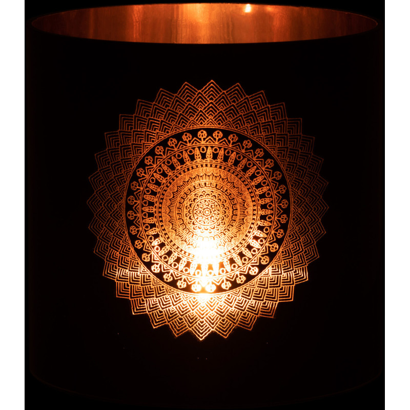 Photophore XXL Bohème chic Diamètre 20 cm en Verre Noir Cuivré Motif mandala Orlind - 3