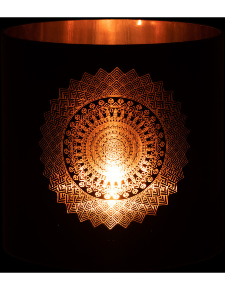 Photophore XXL Bohème chic Diamètre 20 cm en Verre Noir Cuivré Motif mandala Orlind - 3
