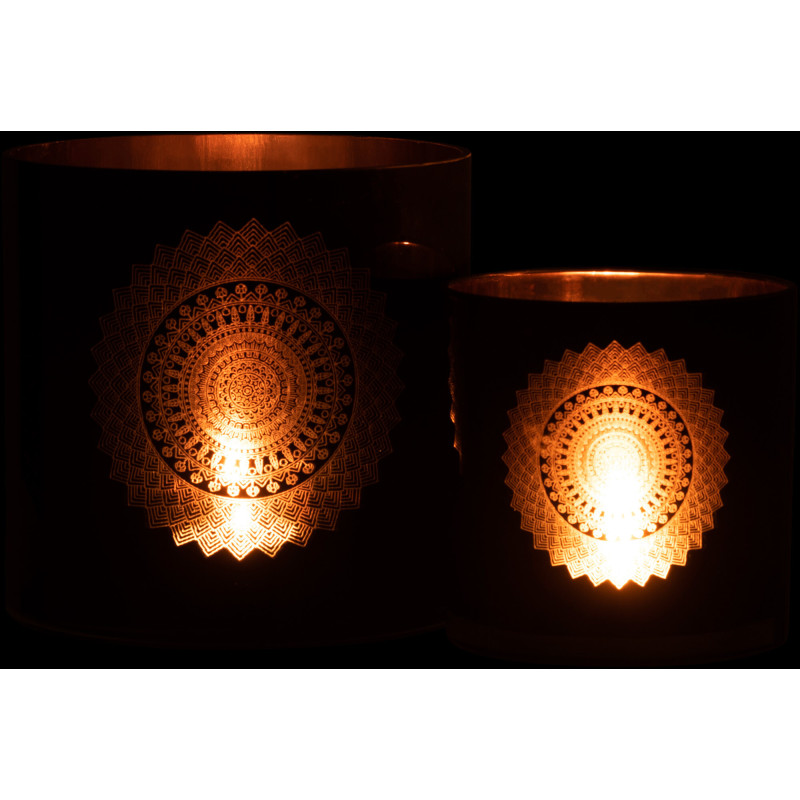 Photophore XXL Bohème chic Diamètre 20 cm en Verre Noir Cuivré Motif mandala Orlind - 6