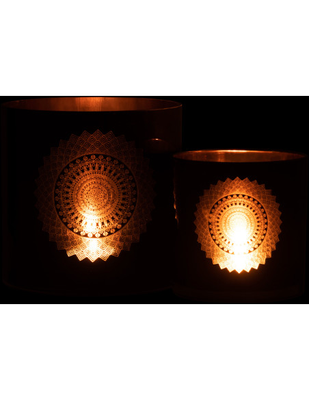 Photophore XXL Bohème chic Diamètre 20 cm en Verre Noir Cuivré Motif mandala Orlind - 6