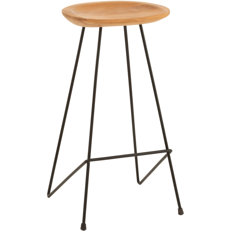 Tabouret de bar Guido en Bois de teck Naturel Métal Noir - 1