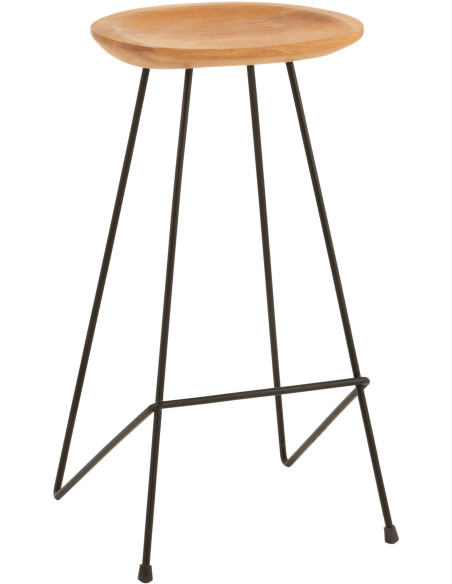 Tabouret de bar Guido en Bois de teck Naturel Métal Noir - 1