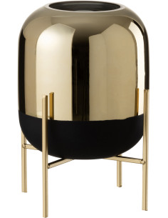 Photophore moderne chic sur pied Hauteur 27 cm en Verre Noir Doré Irlo - 1