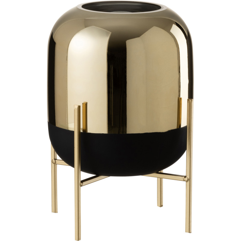 Photophore moderne chic sur pied Hauteur 27 cm en Verre Noir Doré Irlo - 1