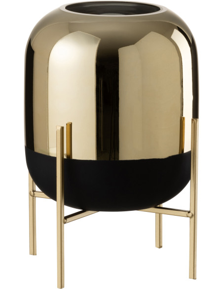 Photophore moderne chic sur pied Hauteur 27 cm en Verre Noir Doré Irlo - 1