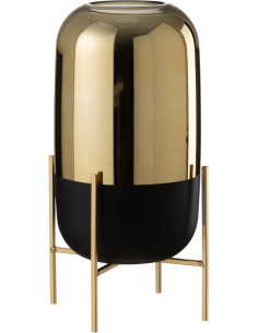 Photophore moderne chic XL sur pied Hauteur 37 cm en Verre Noir Doré Irlo - 1