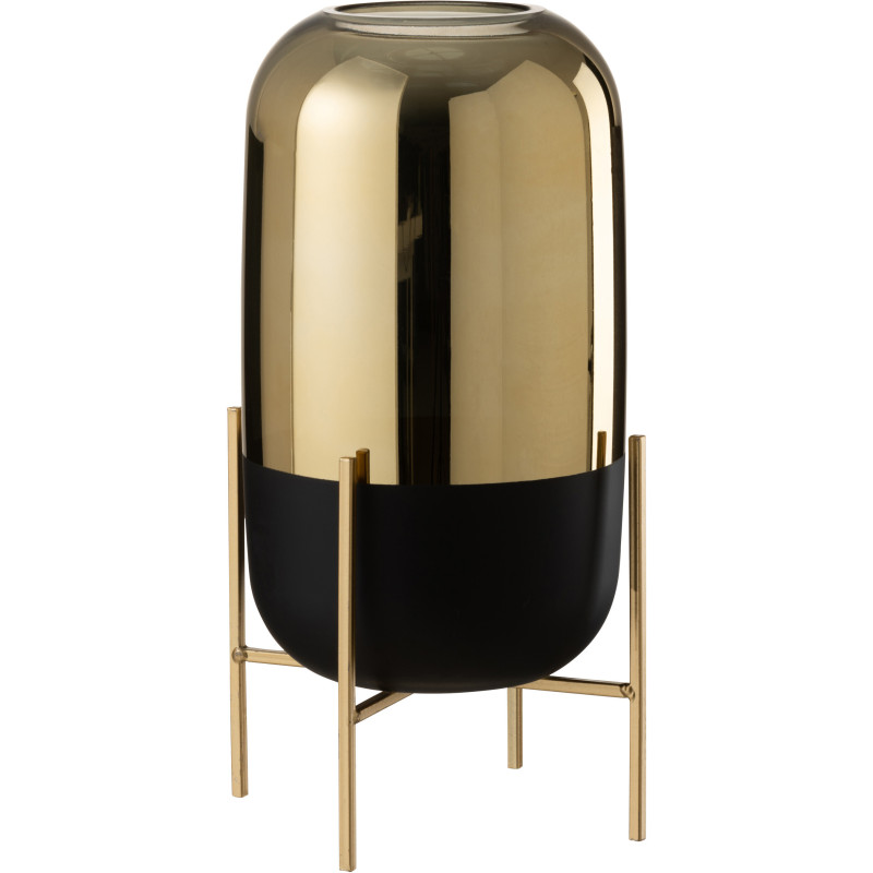 Photophore moderne chic XL sur pied Hauteur 37 cm en Verre Noir Doré Irlo - 1