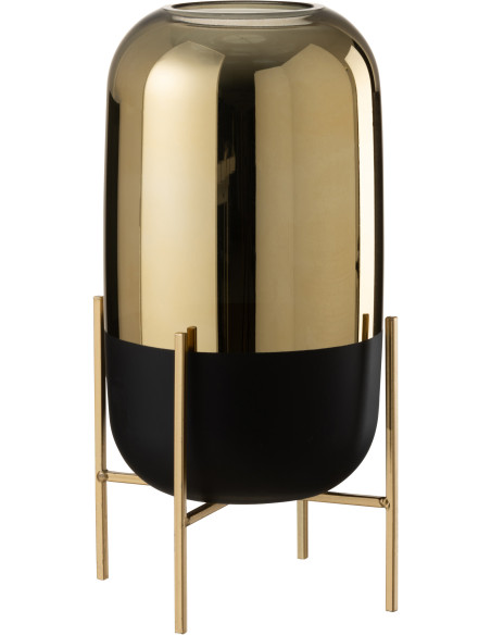 Photophore moderne chic XL sur pied Hauteur 37 cm en Verre Noir Doré Irlo - 1