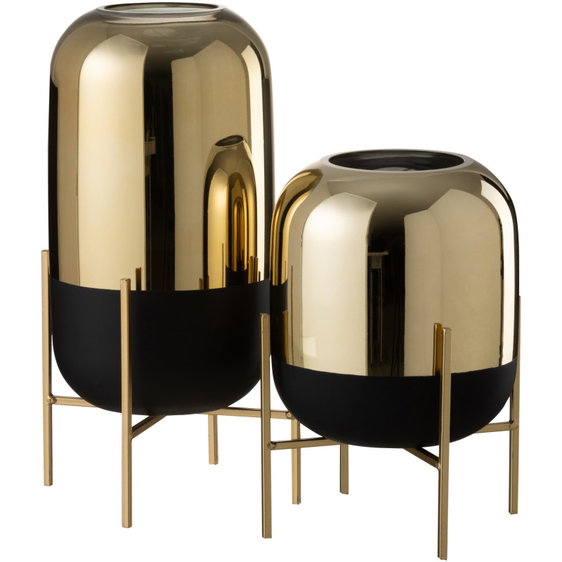 Photophore moderne chic XL sur pied Hauteur 37 cm en Verre Noir Doré Irlo - 3