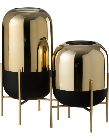 Photophore moderne chic XL sur pied Hauteur 37 cm en Verre Noir Doré Irlo - 3