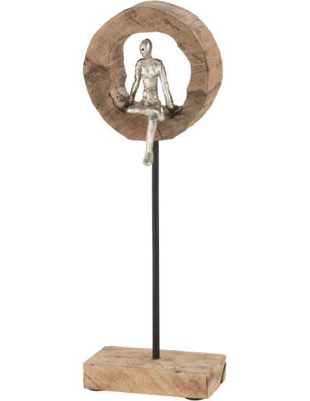 Décoration à poser XL Personnage abstrait sur pied Hauteur 48 cm en Bois de manguier Naturel Métal Argenté Hommio - 1