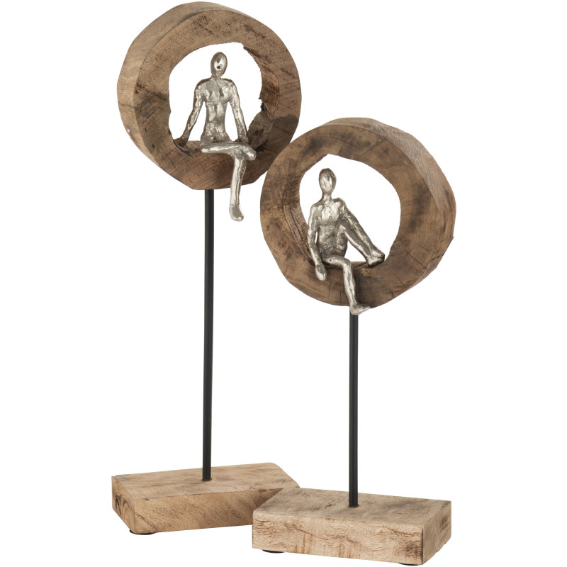Décoration à poser XL Personnage abstrait sur pied Hauteur 48 cm en Bois de manguier Naturel Métal Argenté Hommio - 2