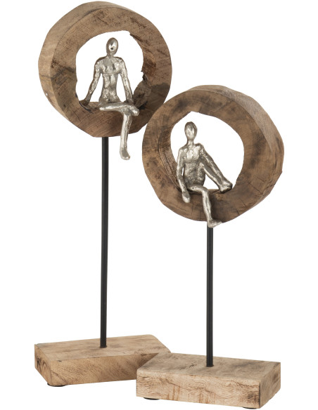 Décoration à poser XL Personnage abstrait sur pied Hauteur 48 cm en Bois de manguier Naturel Métal Argenté Hommio - 2