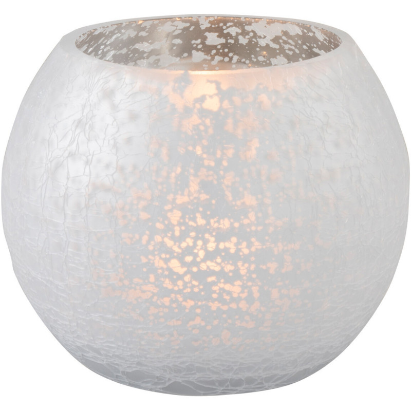 Photophore moderne Boule Diamètre 12 cm en Verre Argenté Motif craquelé Wilho - 2