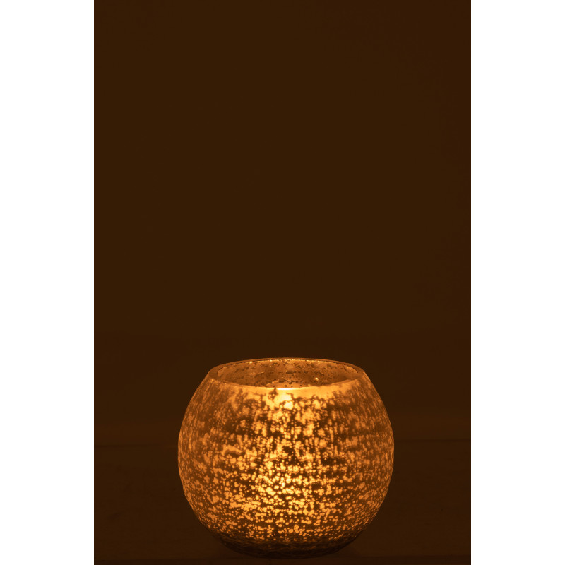 Photophore moderne Boule Diamètre 12 cm en Verre Argenté Motif craquelé Wilho - 3