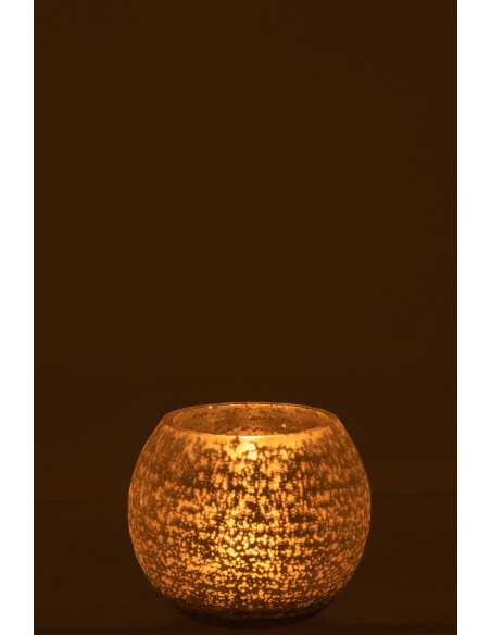 Photophore moderne Boule Diamètre 12 cm en Verre Argenté Motif craquelé Wilho - 3