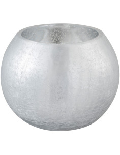 Photophore moderne XL Boule Diamètre 15 cm en Verre Argenté Motif craquelé Wilho - 1