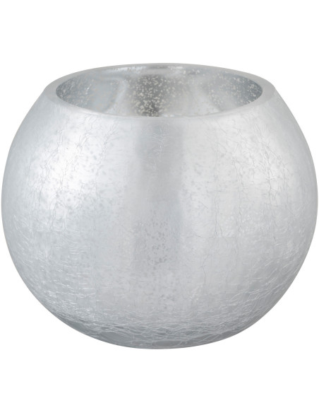 Photophore moderne XL Boule Diamètre 15 cm en Verre Argenté Motif craquelé Wilho - 1