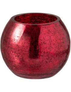 Photophore moderne Boule Diamètre 12 cm en Verre Rouge Motif craquelé Wilho - 1