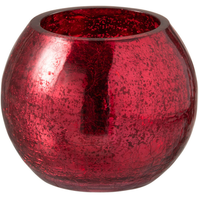 Photophore moderne Boule Diamètre 12 cm en Verre Rouge Motif craquelé Wilho - 1