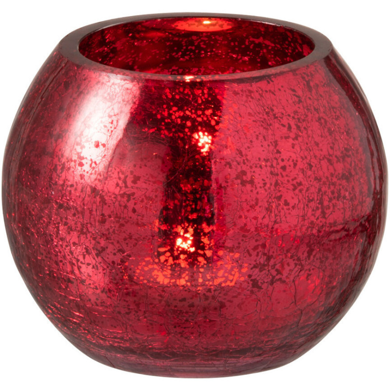 Photophore moderne Boule Diamètre 12 cm en Verre Rouge Motif craquelé Wilho - 2