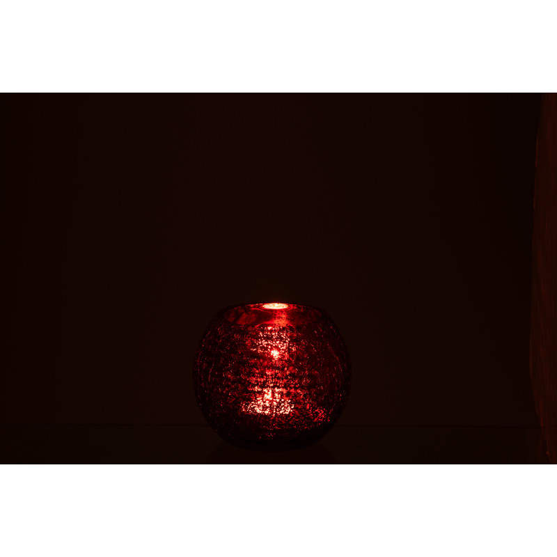 Photophore moderne Boule Diamètre 12 cm en Verre Rouge Motif craquelé Wilho - 3