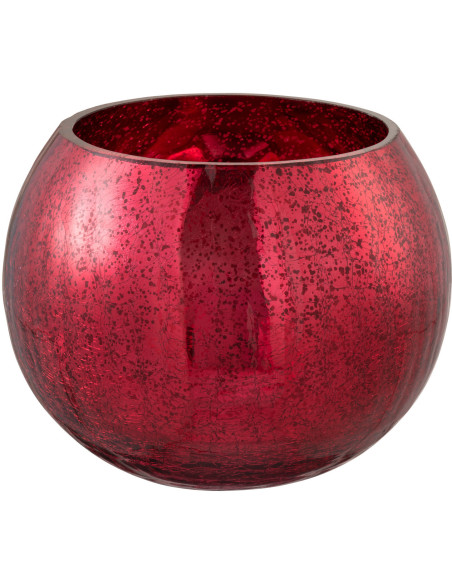 Photophore moderne XL Boule Diamètre 15 cm en Verre Rouge Motif craquelé Wilho - 1