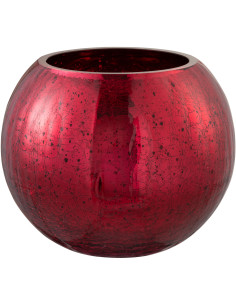 Photophore moderne XXL Boule Diamètre 20 cm en Verre Rouge Motif craquelé Wilho - 1