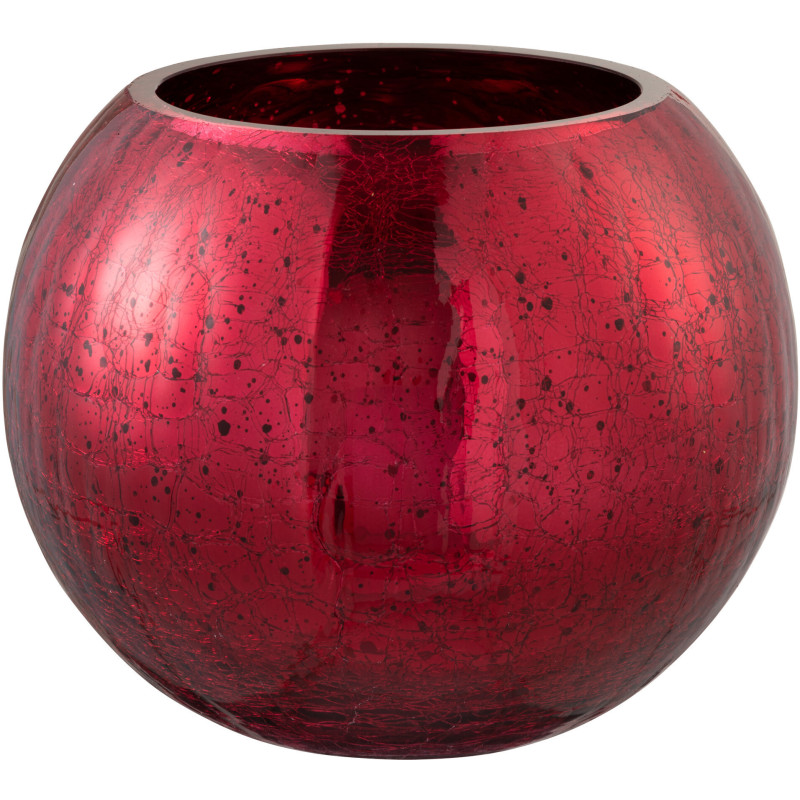 Photophore moderne XXL Boule Diamètre 20 cm en Verre Rouge Motif craquelé Wilho - 1