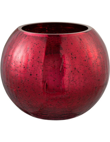 Photophore moderne XXL Boule Diamètre 20 cm en Verre Rouge Motif craquelé Wilho - 1