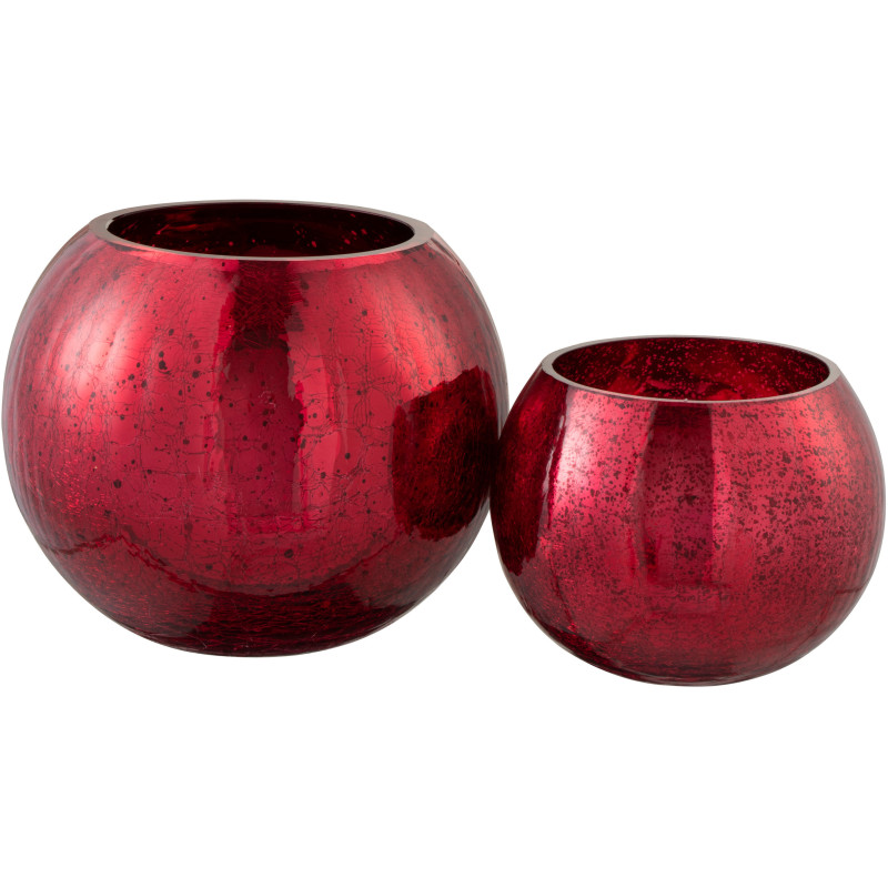 Photophore moderne XXL Boule Diamètre 20 cm en Verre Rouge Motif craquelé Wilho - 4