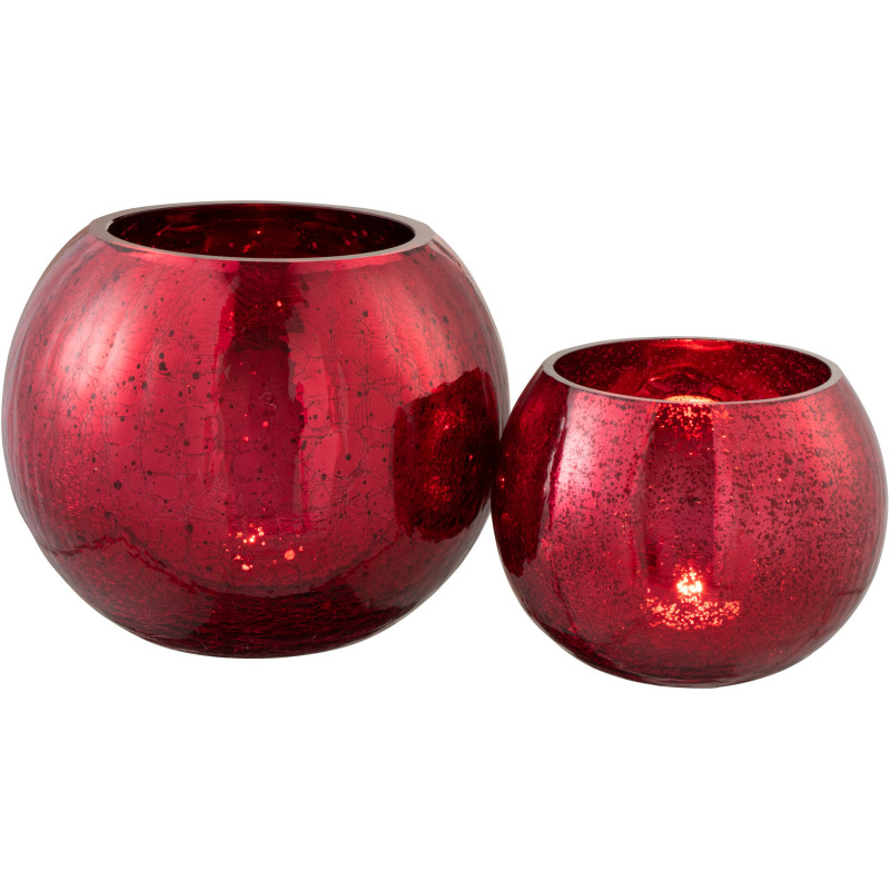 Photophore moderne XXL Boule Diamètre 20 cm en Verre Rouge Motif craquelé Wilho - 5