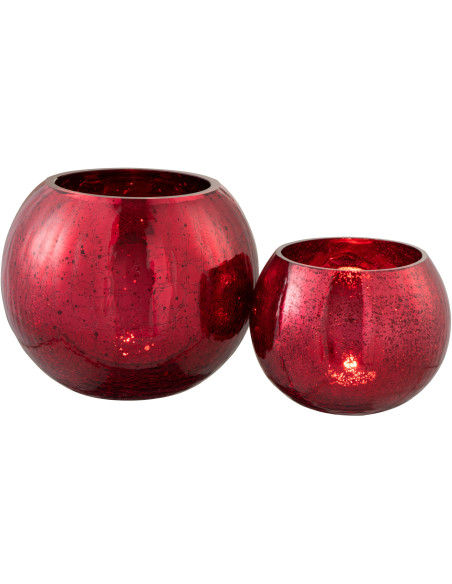 Photophore moderne XXL Boule Diamètre 20 cm en Verre Rouge Motif craquelé Wilho - 5