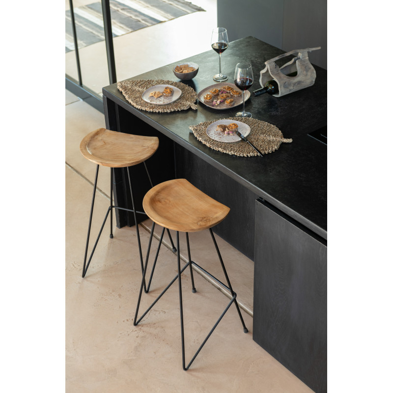 Tabouret de bar Guido en Bois de teck Naturel Métal Noir - 2