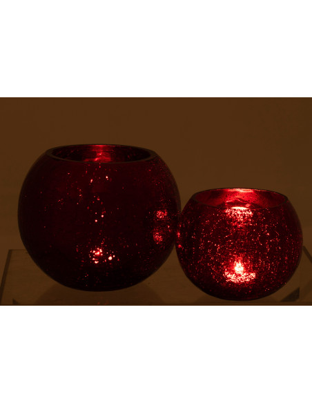 Photophore moderne XXL Boule Diamètre 20 cm en Verre Rouge Motif craquelé Wilho - 6