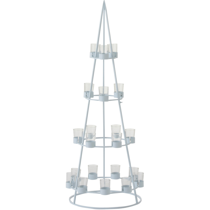 Photophore Sapin de Noël XL 21 bougies Hauteur 110 cm en Métal Blanc Verre Transparent Sylvonio - 1