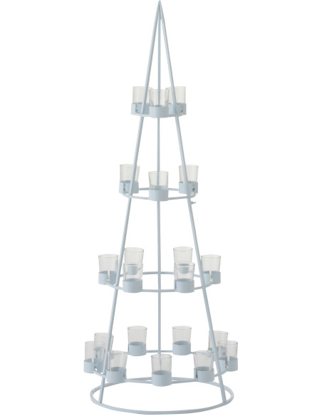 Photophore Sapin de Noël XL 21 bougies Hauteur 110 cm en Métal Blanc Verre Transparent Sylvonio - 1