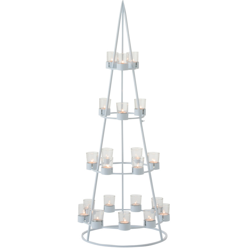 Photophore Sapin de Noël XL 21 bougies Hauteur 110 cm en Métal Blanc Verre Transparent Sylvonio - 2
