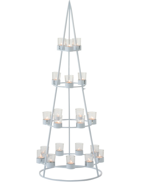 Photophore Sapin de Noël XL 21 bougies Hauteur 110 cm en Métal Blanc Verre Transparent Sylvonio - 2