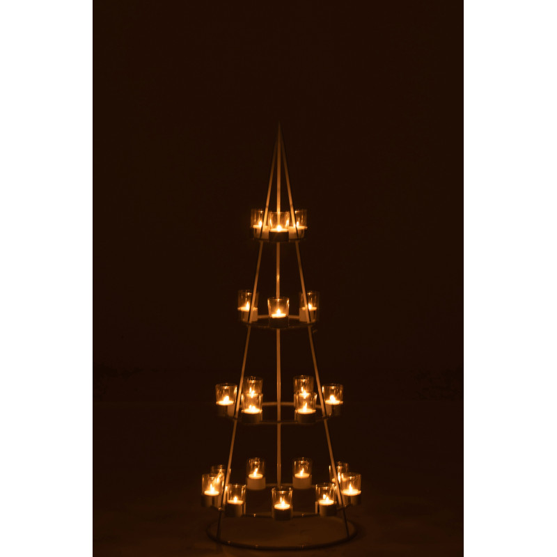 Photophore Sapin de Noël XL 21 bougies Hauteur 110 cm en Métal Blanc Verre Transparent Sylvonio - 3