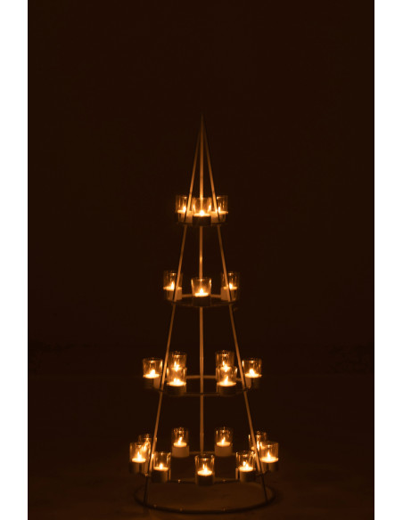 Photophore Sapin de Noël XL 21 bougies Hauteur 110 cm en Métal Blanc Verre Transparent Sylvonio - 3